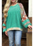 Sky Blue Plaid Floral Patchwork Raglan Sleeve Plus Size Sweatshirt