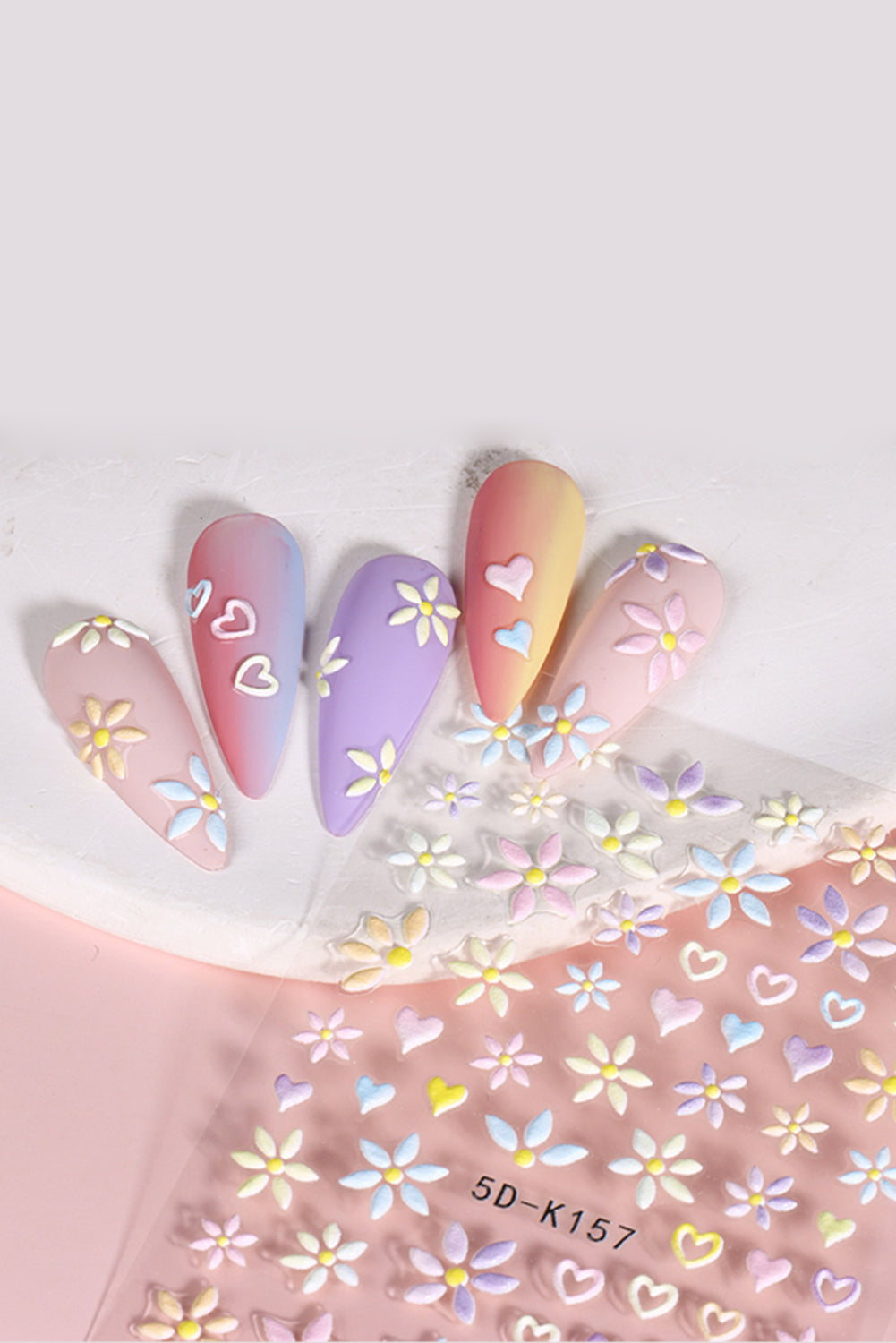 Light Pink Heart Floral Print Press-on Nail