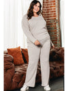 Parchment Plus Size Ribbed V Neck Pullover and Pants Set