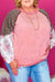 Pink Checkered Patchwork Raglan Sleeve Seamed Plus Size Top