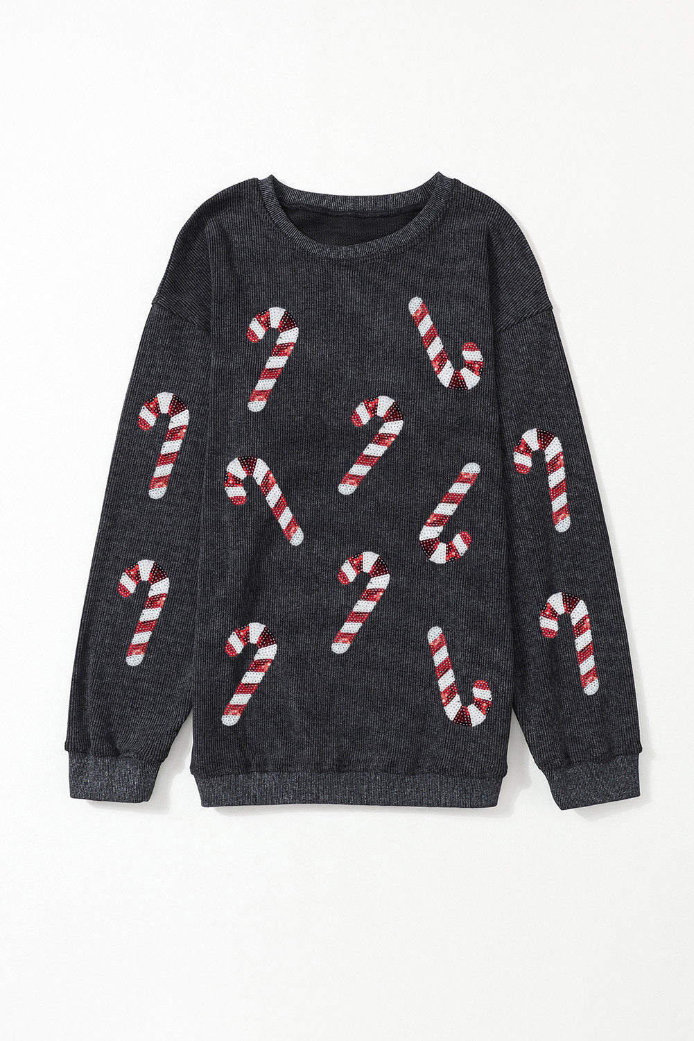 Pink Xmas Candy Cane Shining Graphic Corded Sweatshirt