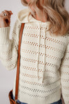 Sweaters Peach Blossom Pointelle Knit Raglan Sleeve Drawstring Hooded Sweater.