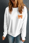 White Cute Halloween Ghost Bow Embroidered Graphic Sweatshirt