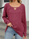 Cutout Round Neck Long Sleeve T-Shirt - Cocoa Yacht Club