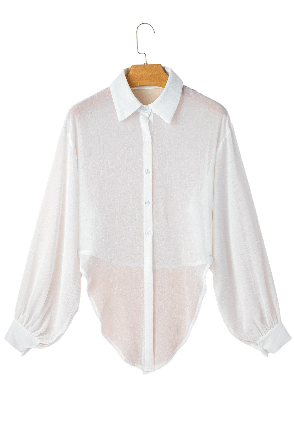 White Plain Knotted Front Loose Fit Sheer Shirt