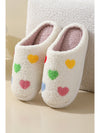 White Colorful Heart Shape Slip On Plush Winter Slippers