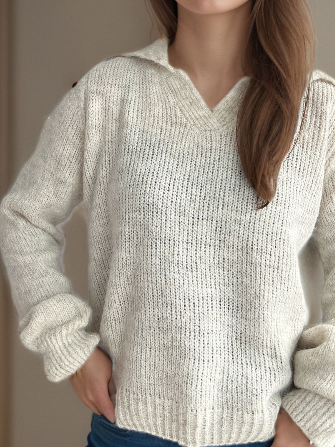 Collared Neck Long Sleeve Sweater