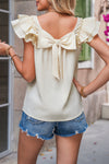 Gossamer Pink Textured Bow Frilled Ruffle Sleeve Blouse