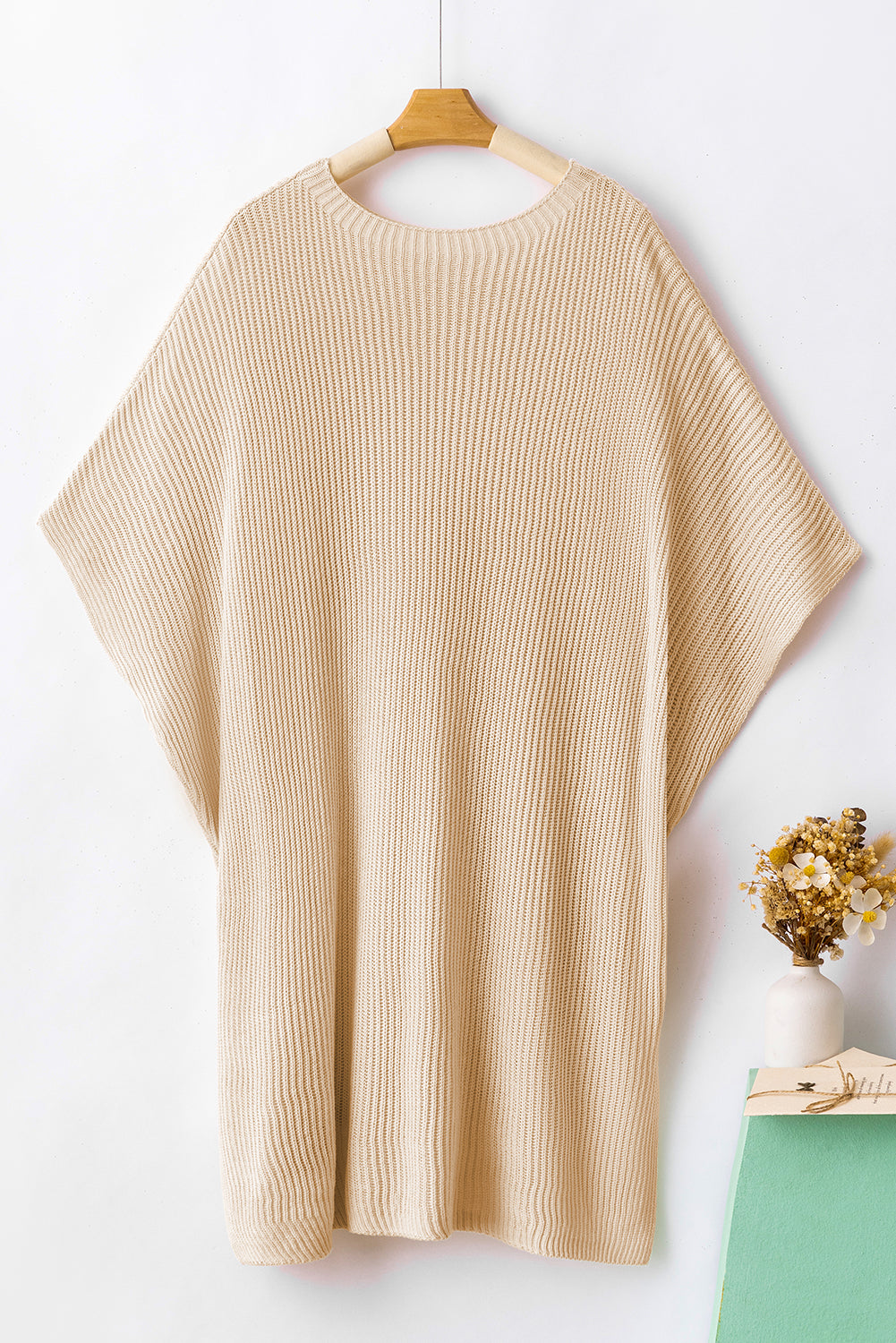 Apricot Side Slit Short Sleeve Oversized Sweater