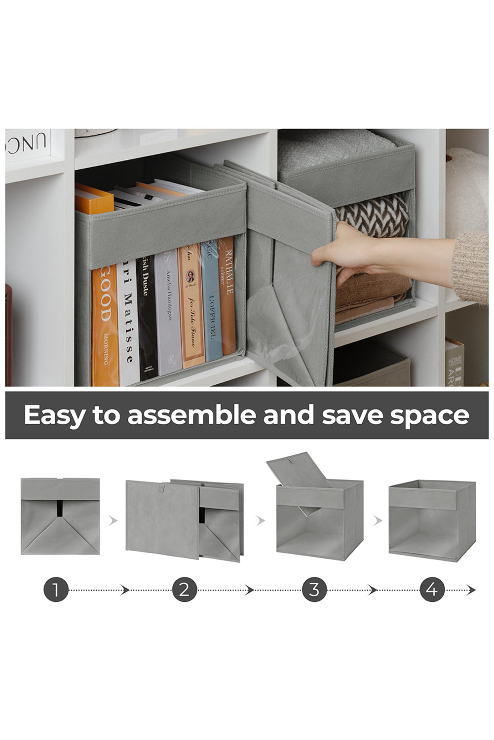 Medium Grey Eco-Friendly Foldable Storage Box with Clear Window