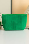 Dark Green Textured Zipper Cosmetic Bag