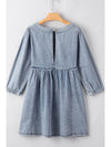 Cutout Round Neck Balloon Sleeve Denim Dress