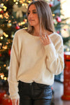 White Round Neck Lace Trim Bow Back Knit Sweater