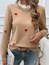 Devine Lace Detail Heart Long Sleeve Sweater - Cocoa Yacht Club