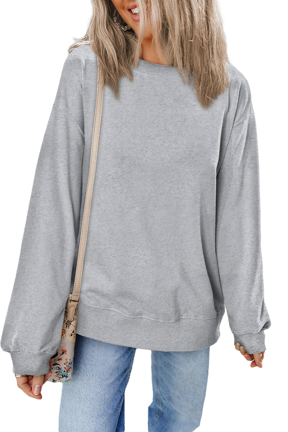 Orange Plain Drop Shoulder Crewneck Pullover Sweatshirt