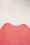 Fresh Salmon Short Sleeve Patched Pocket Split Baggy Knit Top