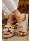 Beige Suede Buckle Decor Corky Platform Slides Shoes