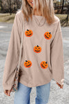 Apricot Twsted Rib Chenille Halloween Pumpkin Patched Graphic Sweatshirt