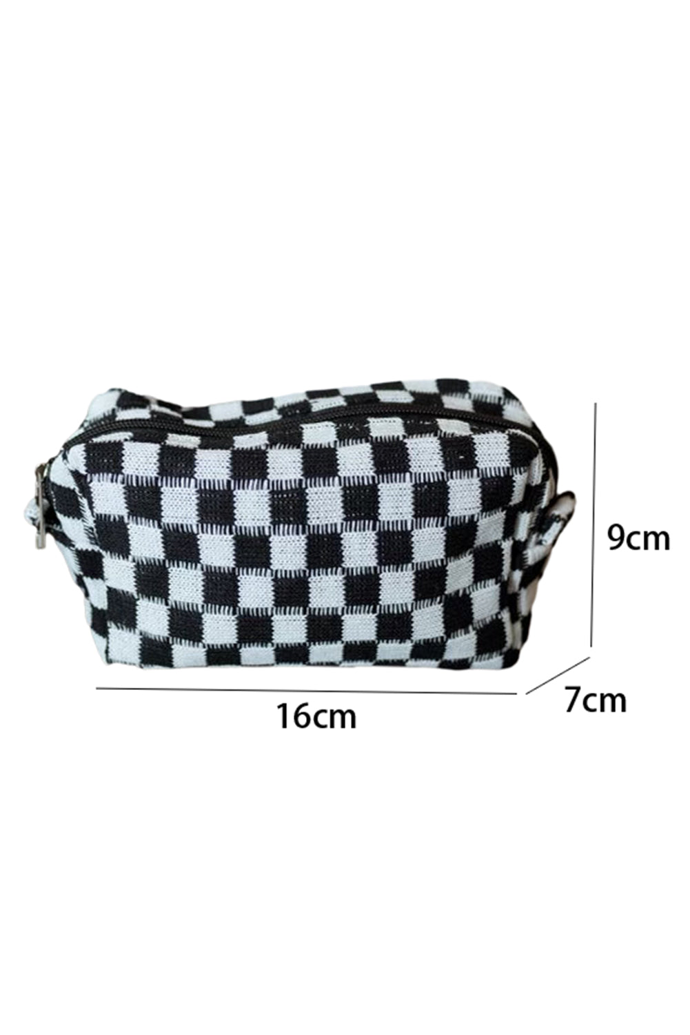 Light French Beige Checkered Knitted Zipper Makeup Bag