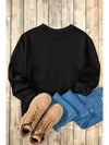 Black Solid Color Drop Shoulder Terry Sweatshirt