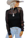 Black Dotty Lace Long Sleeve Mock Neck Sheer Top