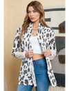 White Leopard Print Casual Open Front Cardigan