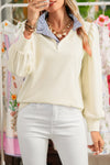 White Striped Ruffle Button Neck Pullover Sweatshirt