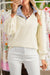 White Striped Ruffle Button Neck Pullover Sweatshirt