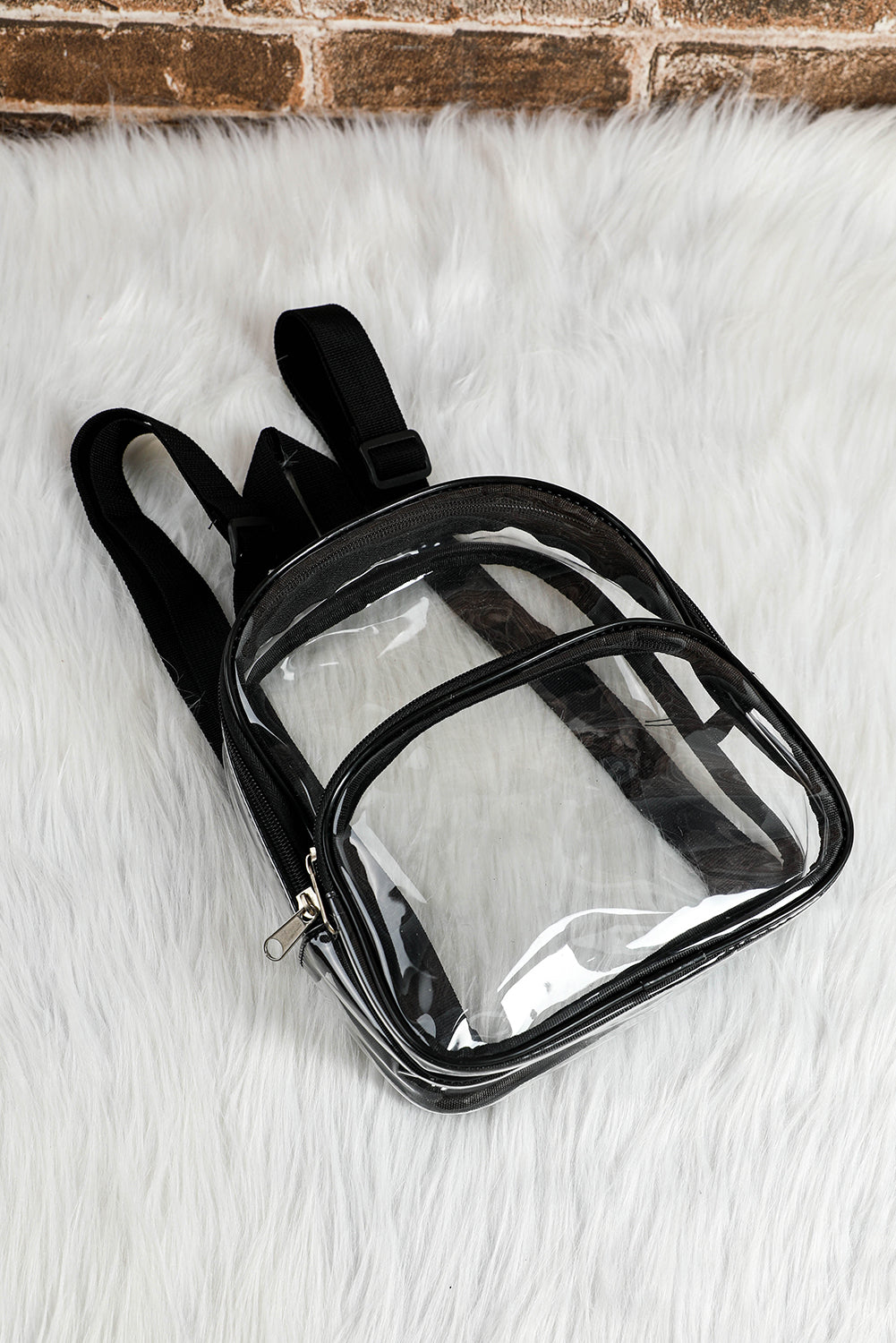 Black Contrast Edge PVC Clear Zipper Backpack