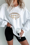 White Football Graphic Drop Shoulder Game Day Corded Sweatshirt