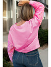 Pink Plus Size Santa Christmas Sequin Sleeve Patchwork Sweatshirt