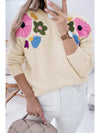 Beige 60s Flower Pattern Knitted Sweater