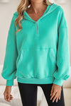 Mint Green Pocket Loose Half Zip Hoodie