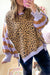 Purple Striped Leopard Colorblock Side Slits Sweatshirt