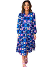 Blue Floral Peasant Sleeve Tiered Ruffle Midi Dress