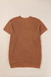 Chestnut Side Slit Short Sleeve Oversized Sweater