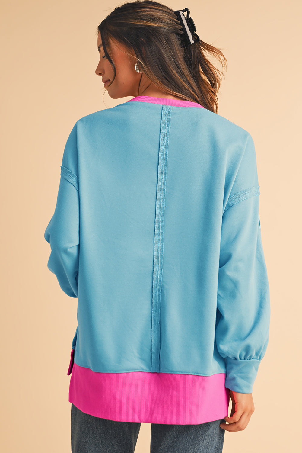 Light Blue Drop Sleeve Contrast Trim Oversized Sweatshirt