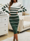 Devine Color Block Round Neck Long Sleeve Midi Dress - Cocoa Yacht Club