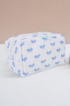 Sky Blue Sweet Bowknot Quilted Zipper Makeup Bag