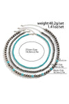 Black 3pcs Retro Turquoise Beaded Necklace Set