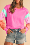 Dark Blue Color Block Sleeve Loose Fit Top