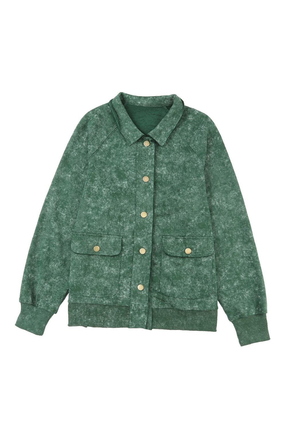 Green Snap Button Casual Flap Pockets Collared Jacket