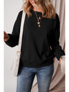 Black Solid Color Drop Shoulder Terry Sweatshirt