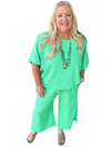 Mint Green Textured Batwing Sleeve Tee & Wide Leg Pants Plus Size Set