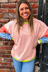 Light Pink Plus Size Colorblock Patchwork Crew Neck Sweatshirt