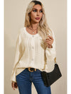 Apricot Pleated Sleeve Hollow Detail Button Knit Cardigan