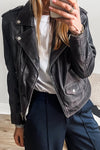 Black PU Leather Lapel Collar Zipper Jacket