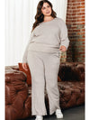 Parchment Plus Size Ribbed V Neck Pullover and Pants Set