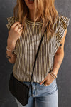 Pink Grey Casual Striped Print Ruffle Summer Top