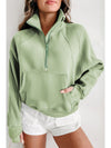 Parchment Quarter Zip Stand Neck Kangaroo Pocket Sweatshirt